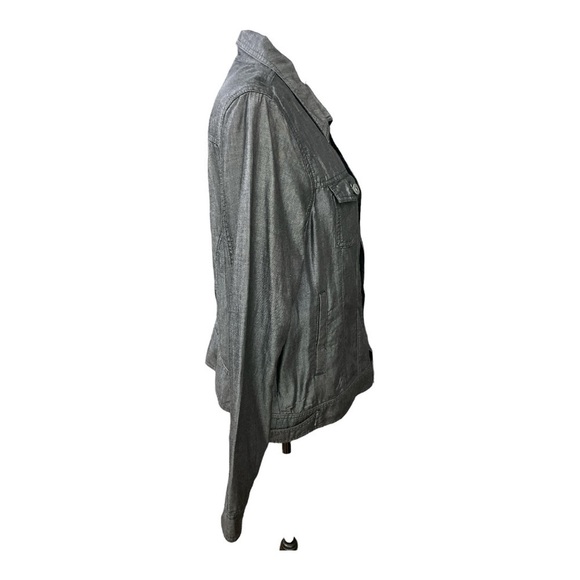 TAHARI Dark Gray Lyocell Denim-Like Snap Button Shirt Jacket size Large - Picture 2 of 12